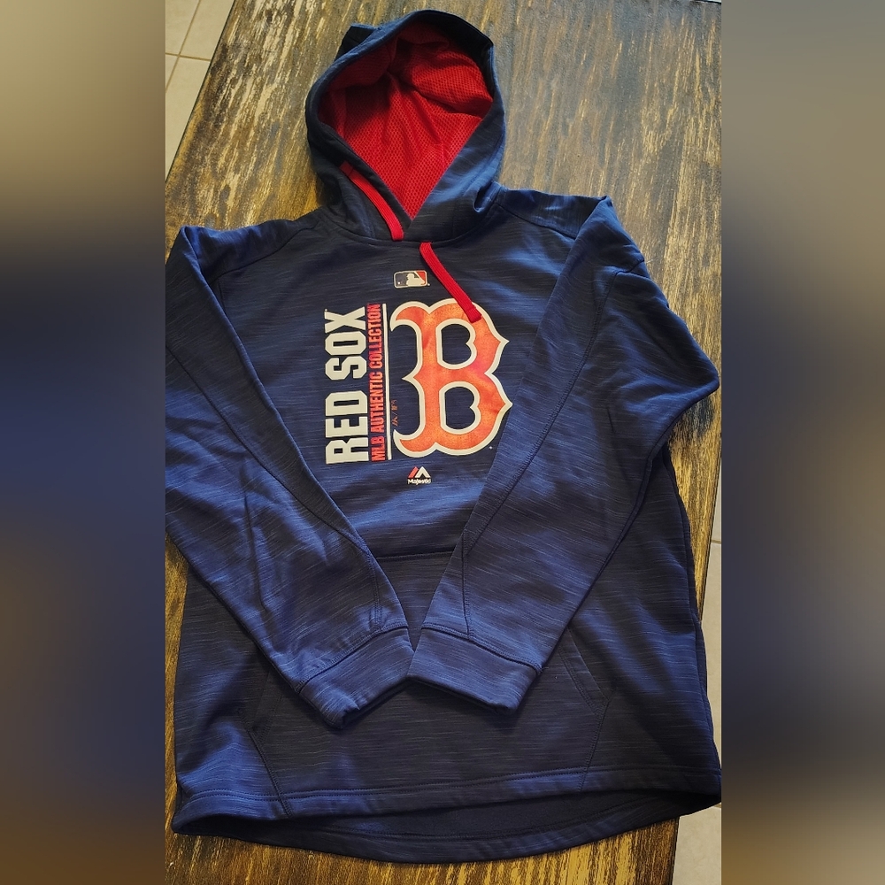 Majestic Blue and Red Pocket Pullover Hoodie with Boston Red Sox Logo Size M - Picture 7 of 7
